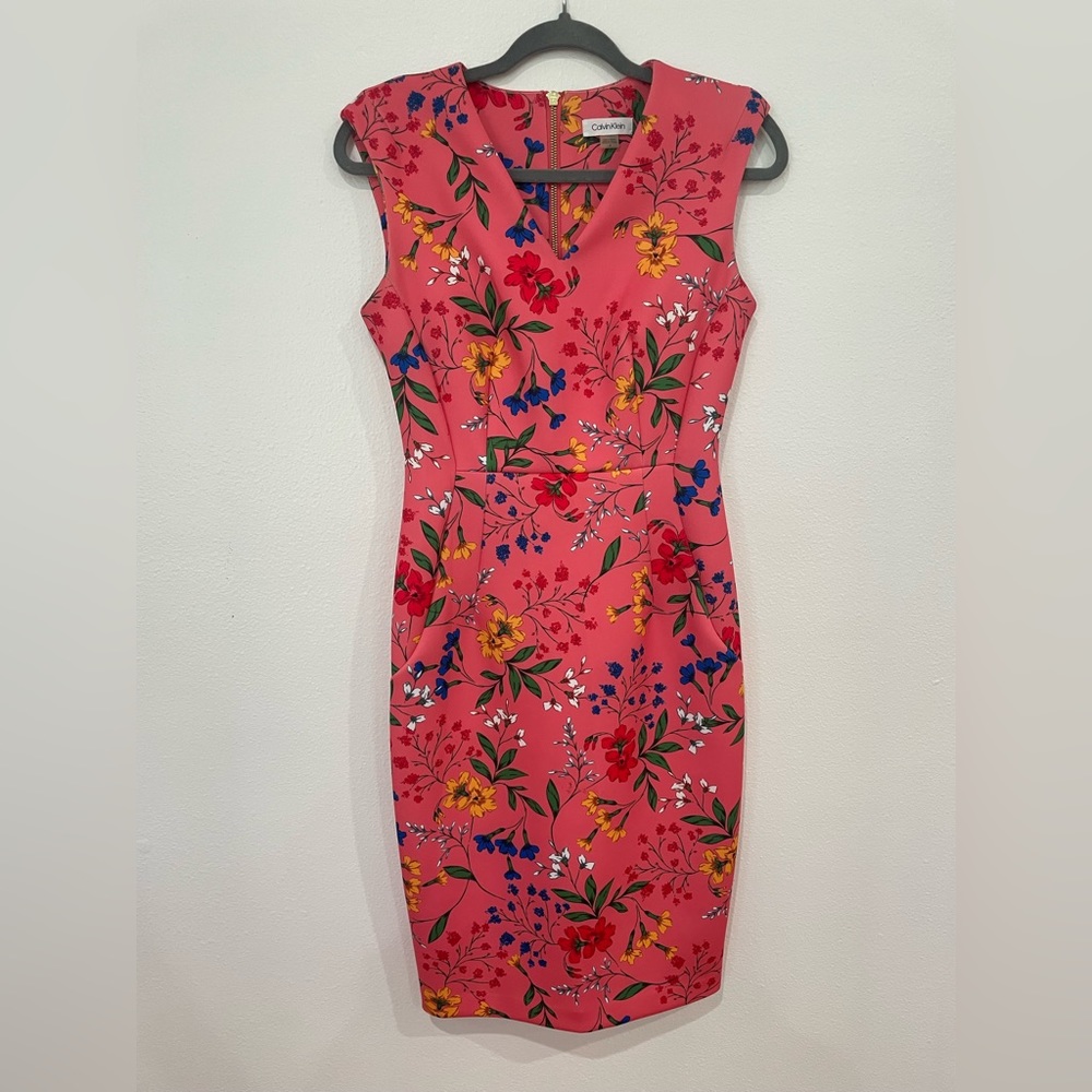 Pink floral Calvin Klein knee length shift dress